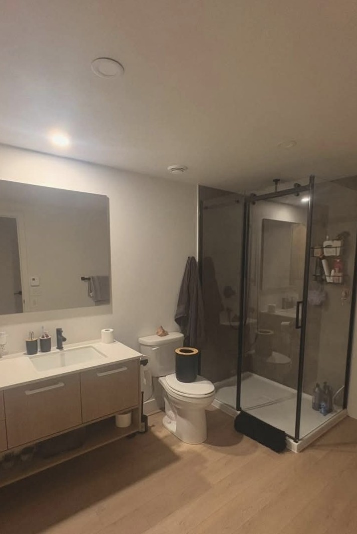 Salle de bain avec douche vitrée
